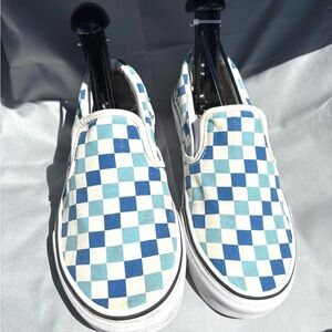 Blue and White Checkered Slip-On Shoes W8